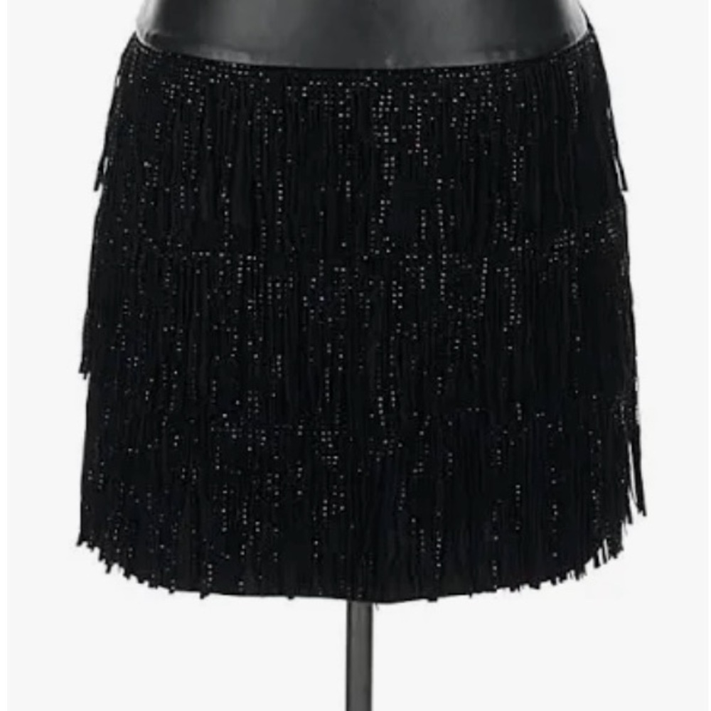 DKNY Black Beaded Fringe Mini Skirt